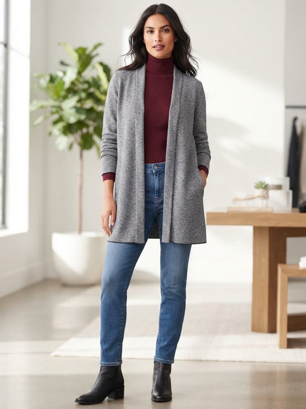 Alfani Gray Open Front Cardigan Sweater Size Small S Cotton Rayon Knit Coatigan